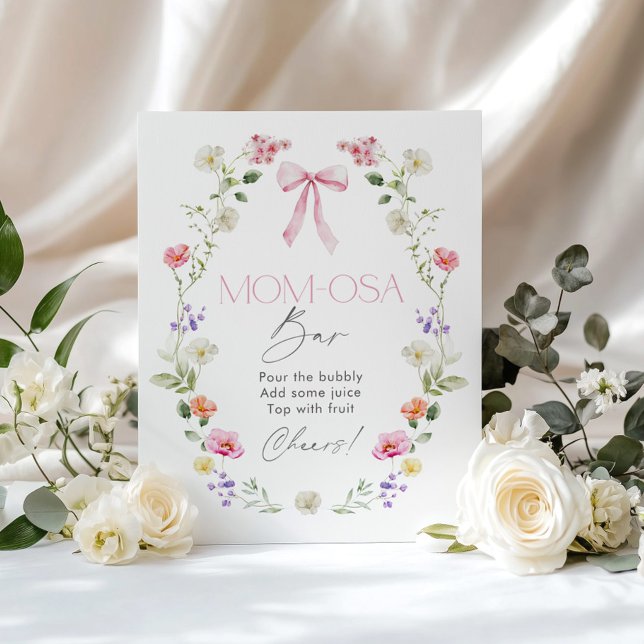 Wildflower Baby in bloom pink bow Momosa Bar Poster (Creator Uploaded)