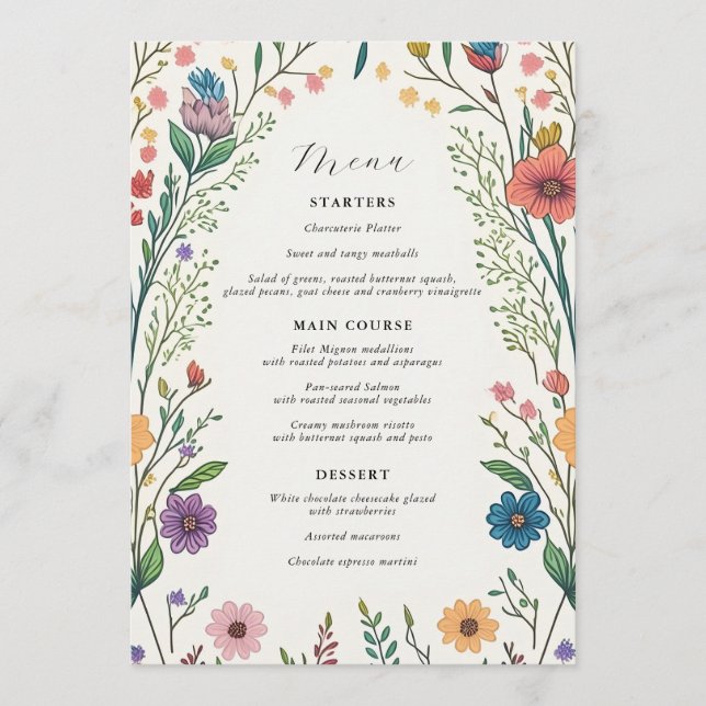 Wildflower Baby in Bloom Shower Menu (Front)