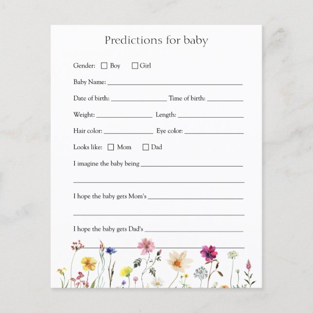 Wildflower Baby Predictions Card (Front)