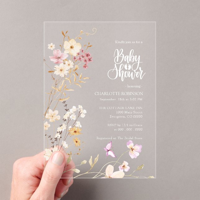 Wildflower Baby Shower  Acrylic Invitations (Insitu (Handheld))