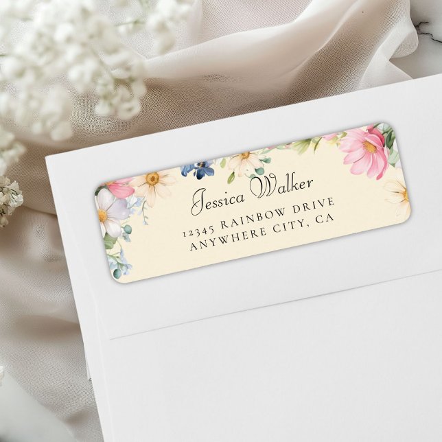 Wildflower Baby Shower Address Return Address Label (Personalized Wildflower Baby Shower Address Label, Beige+Pastel.)