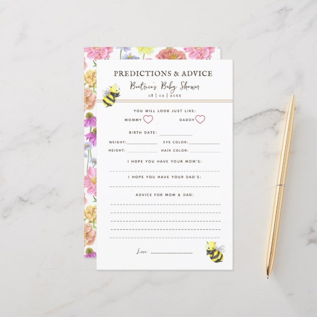 Wildflower Baby Shower Advice and Predictions Game (Front/Back In Situ)