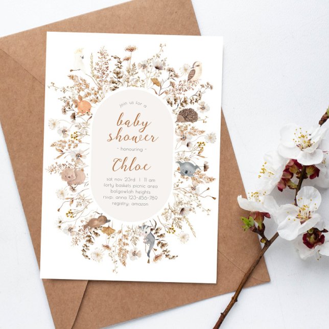 Wildflower Baby Shower Australian Native Animals Invitation (Creator Uploaded)
