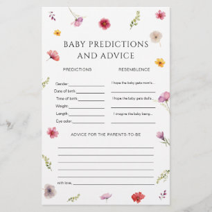 Wildflower Baby Shower Baby Predictions Game