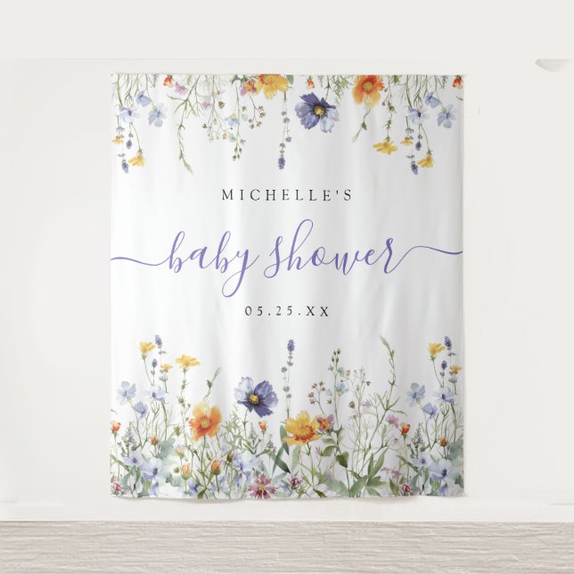 Wildflower Baby Shower Backdrop Tapestry (Front)