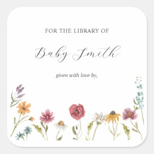 Wildflower Baby Shower Bookplate Square Sticker