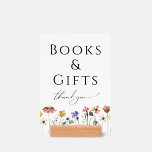 Wildflower Baby Shower Books and Gifts Sign<br><div class="desc">This wildflower baby shower books and gifts sign holder is perfect for your simple, whimsical boho rainbow summer baby shower. The bright, enchanted pink, yellow, orange, and gold colour florals give this product the feel of a minimalist elegant vintage hippie spring garden. The modern design is artsy and delicate, portraying...</div>