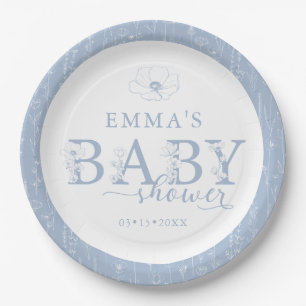 Wildflower Baby Shower   Dusty Blue Floral Plate