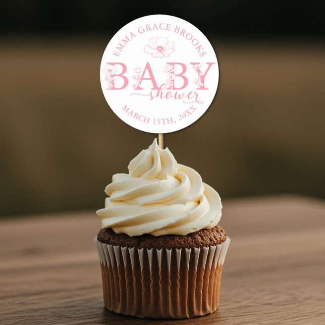 Wildflower Baby Shower Favour Sticker Editable Nam (Baby Shower Favor Sticker)
