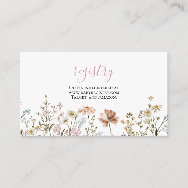 Wildflower Baby Shower gift registry Enclosure Car Card (Front)