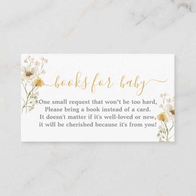Wildflower baby shower girl book card (Front)
