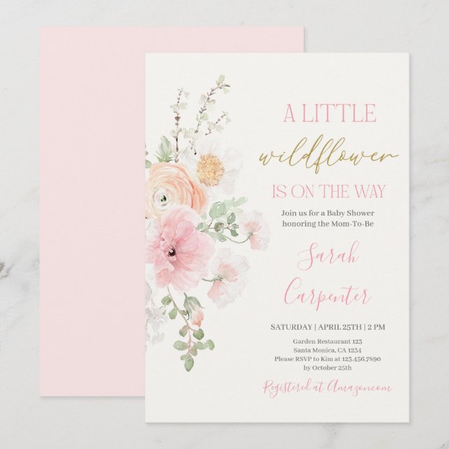 Wildflower Baby Shower Girl Invitation (Front/Back)