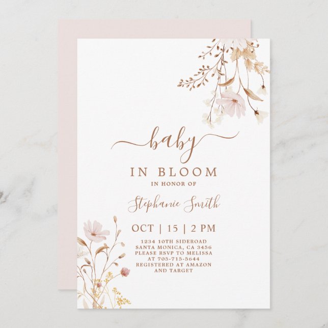 Wildflower Baby Shower Girl Invitation (Front/Back)
