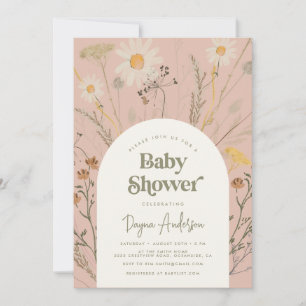 Wildflower Baby Shower Invitation in Dusty Pink