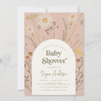 Wildflower Baby Shower Invitation in Dusty Pink