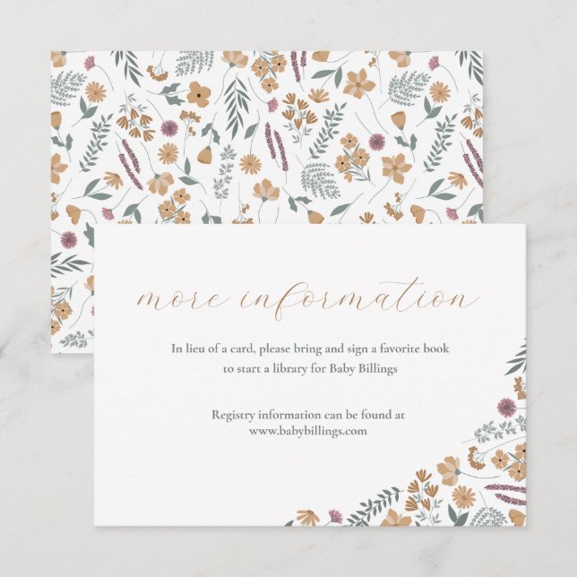 wildflower baby shower invitation insert - orange (Front/Back)