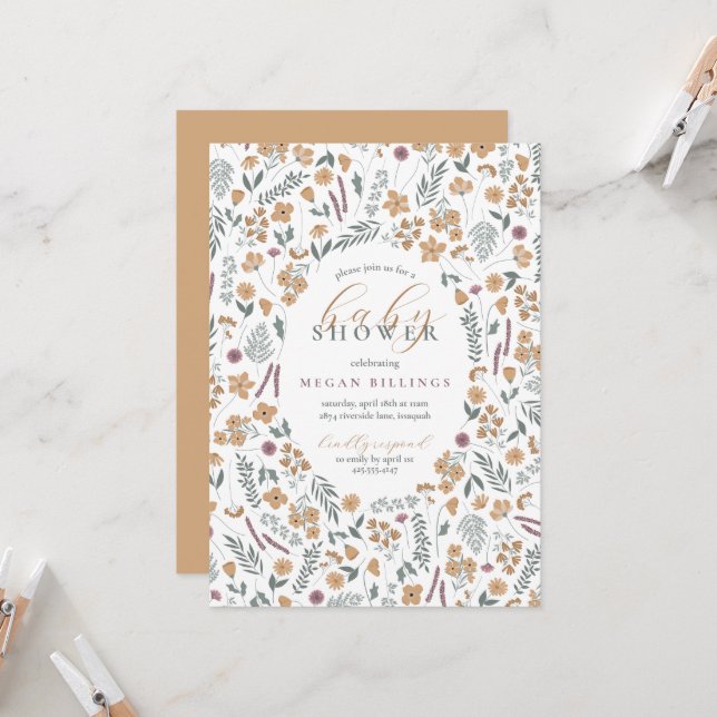 wildflower baby shower invitation - light orange (Front/Back In Situ)