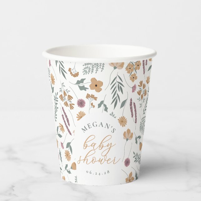 Wildflower Baby Shower Paper Cups - Orange (Front)