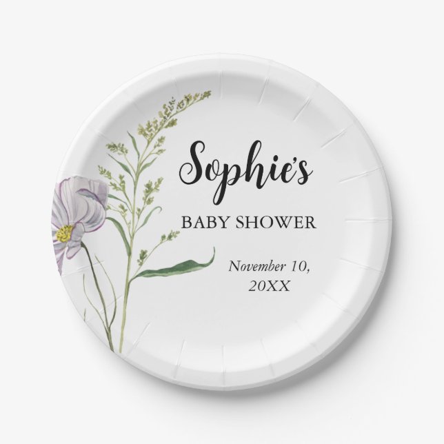 Wildflower Baby Shower Paper Plate (Front)
