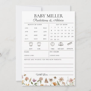 Wildflower Baby Shower Predictions and Advice Card