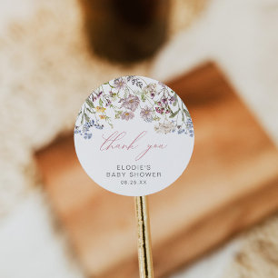 Wildflower Baby Shower Round Sticker Floral Pink