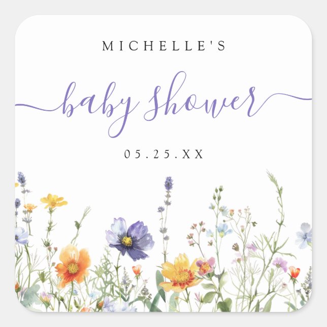 Wildflower Baby Shower Square Sticker (Front)