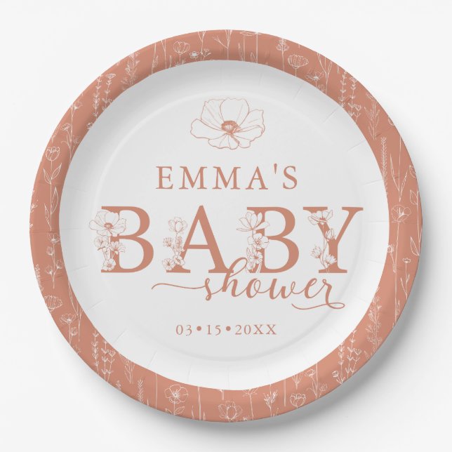 Wildflower Baby Shower | Terracotta Floral Plate (Front)
