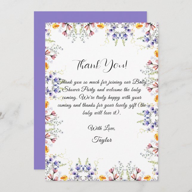 Wildflower Baby Shower Thank You Card (Front/Back)