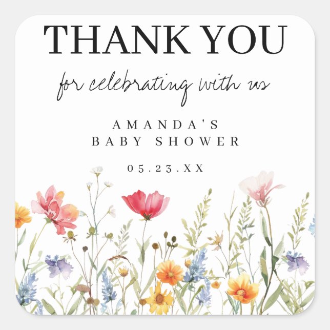 Wildflower Baby Shower Thank You Square Sticker (Front)