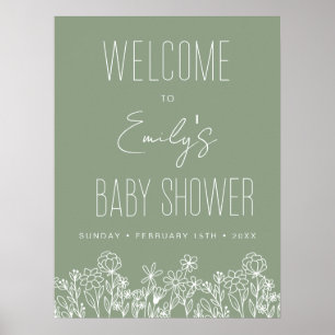 Wildflower Baby Shower Welcome Sign Sage Green