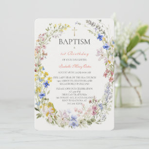 Wildflower Baptism Boho Girl  Invitation