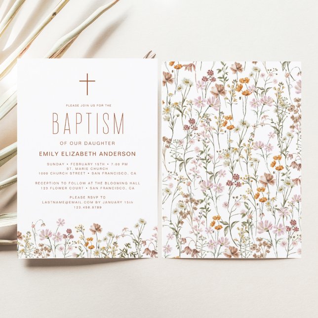 Wildflower Baptism Garden In Bloom Terracotta Invitation (Creator Uploaded)
