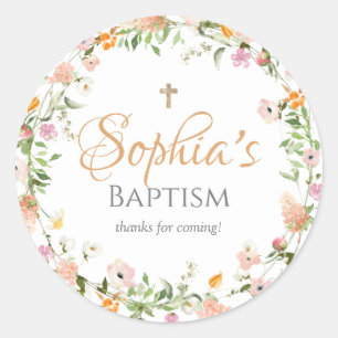 Wildflower Baptism Girl Pink Flower Sticker