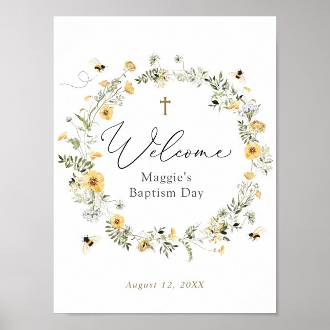 Wildflower Baptism or Communion Welcome Foam Board Poster (Front)