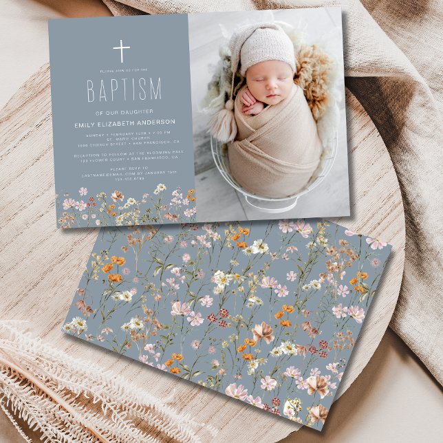 Wildflower Baptism Photo Garden In Bloom Invitation (Creator Uploaded)