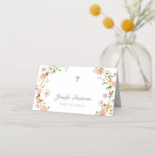 Wildflower Baptism Pink Gold Boho Girl Place Card