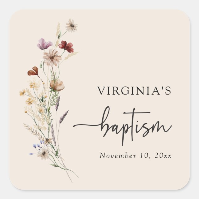 Wildflower Baptism Square Sticker (Front)