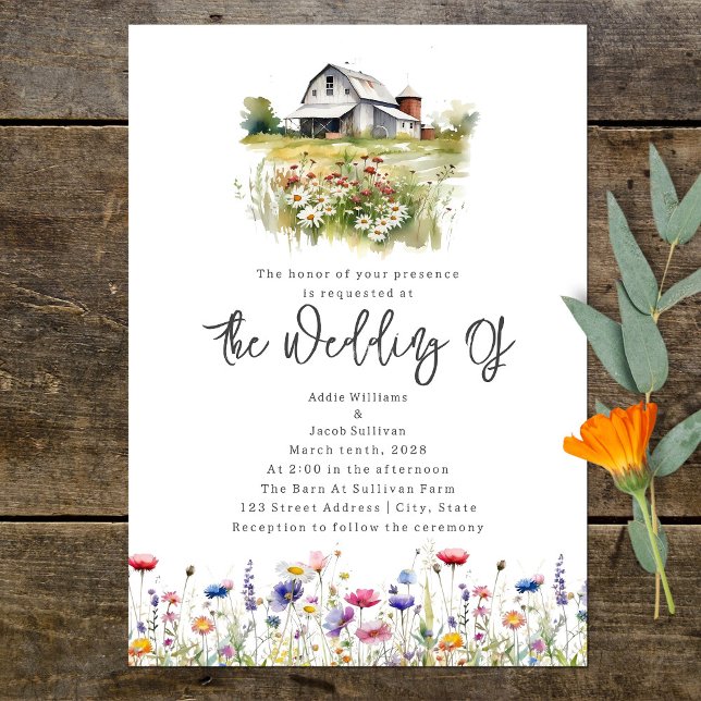Wildflower Barn Rustic Wedding Invitation (Creator Uploaded)