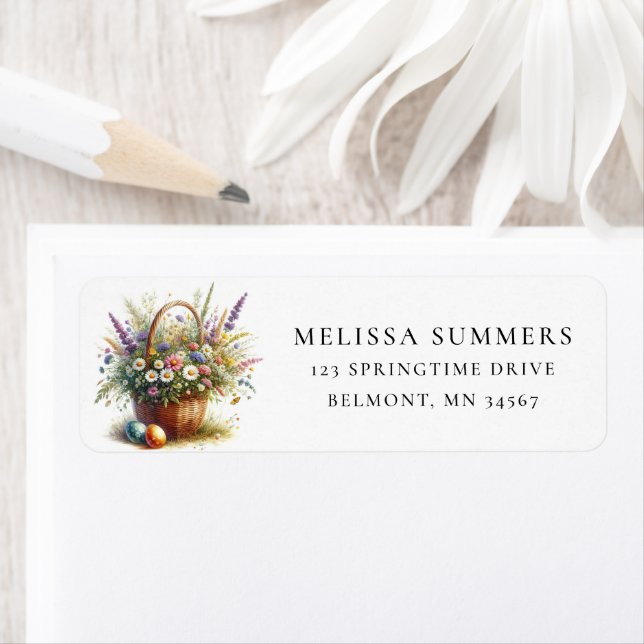 Wildflower Basket Easter Eggs Return Address Label (Insitu)