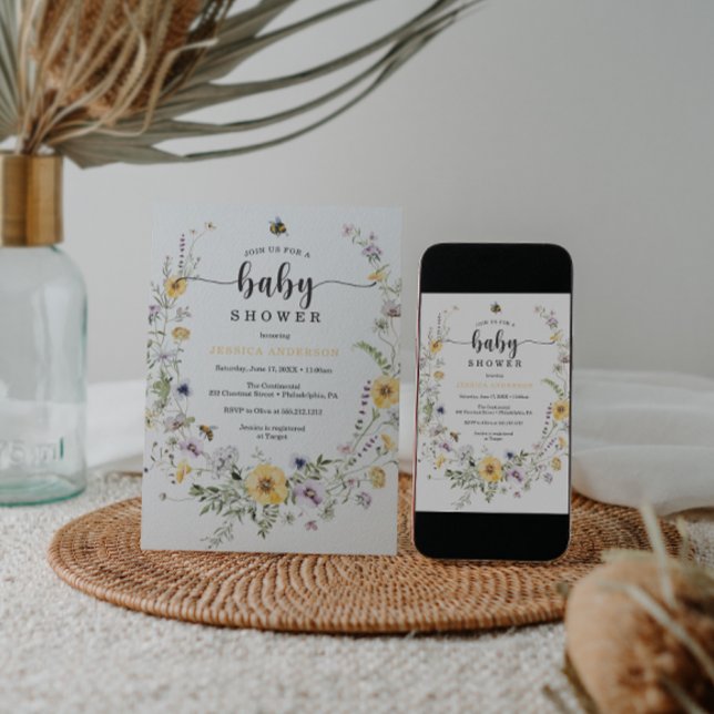 Wildflower Bee Baby Shower Invitation Card (Creator Uploaded)