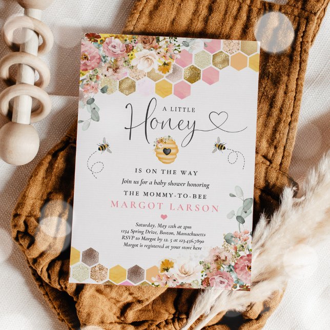 Wildflower Bee Baby Shower Little Honey On The Way Invitation (Creator Uploaded)