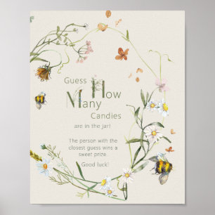 Wildflower Bee Beige Baby Shower How Many Candies  Poster