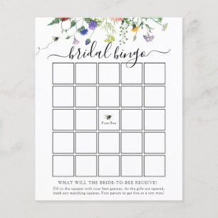 Wildflower Bee Bridal Bingo Game Card