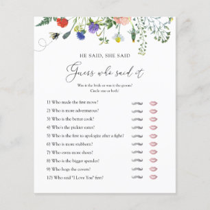 Wildflower Bee Bridal Shower Game He Said She Said