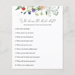 Wildflower Bee Bridal Shower Game Who Knows Bride