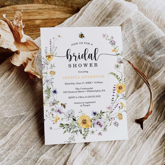 Wildflower Bee Bridal Shower Invitation Card (Creator Uploaded)