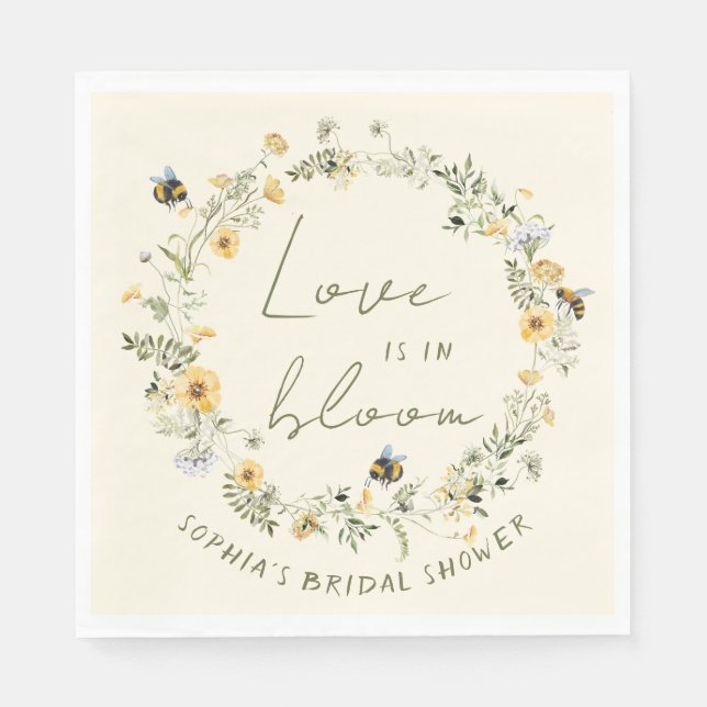 Wildflower Bee Bridal Shower Napkins (Front)