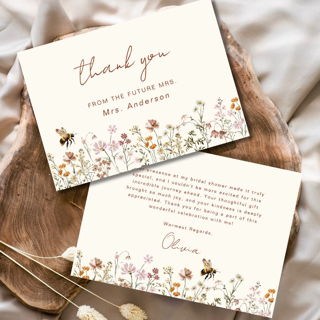 Wildflower Bee Bridal Shower Thank You Card (Creator Uploaded)