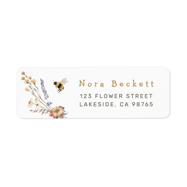 Wildflower Bee Floral Return Address Label (Front)