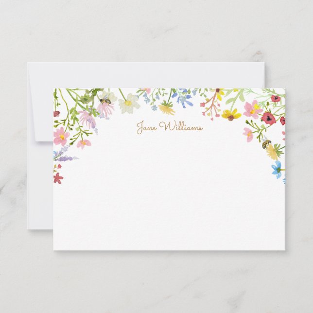 Wildflower Bee Script Personalised Card (Front)